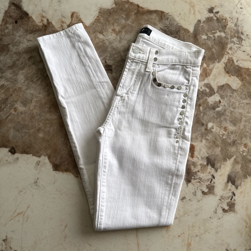 7 For All Mankind White Skinny Jeans with Silver Studs
